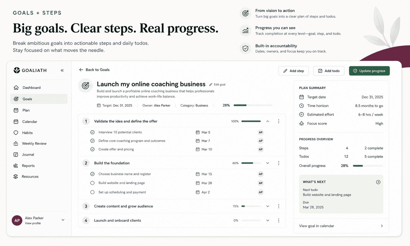 Goals + steps mobile preview
