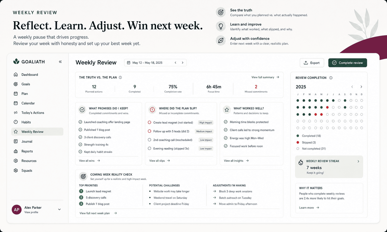 Weekly review desktop preview