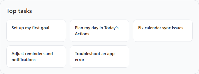 Help Docs top tasks panel