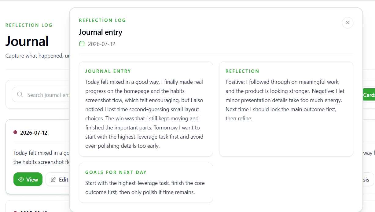 Journal reflection view
