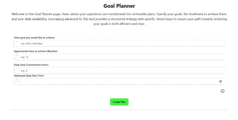 Goal planner first step