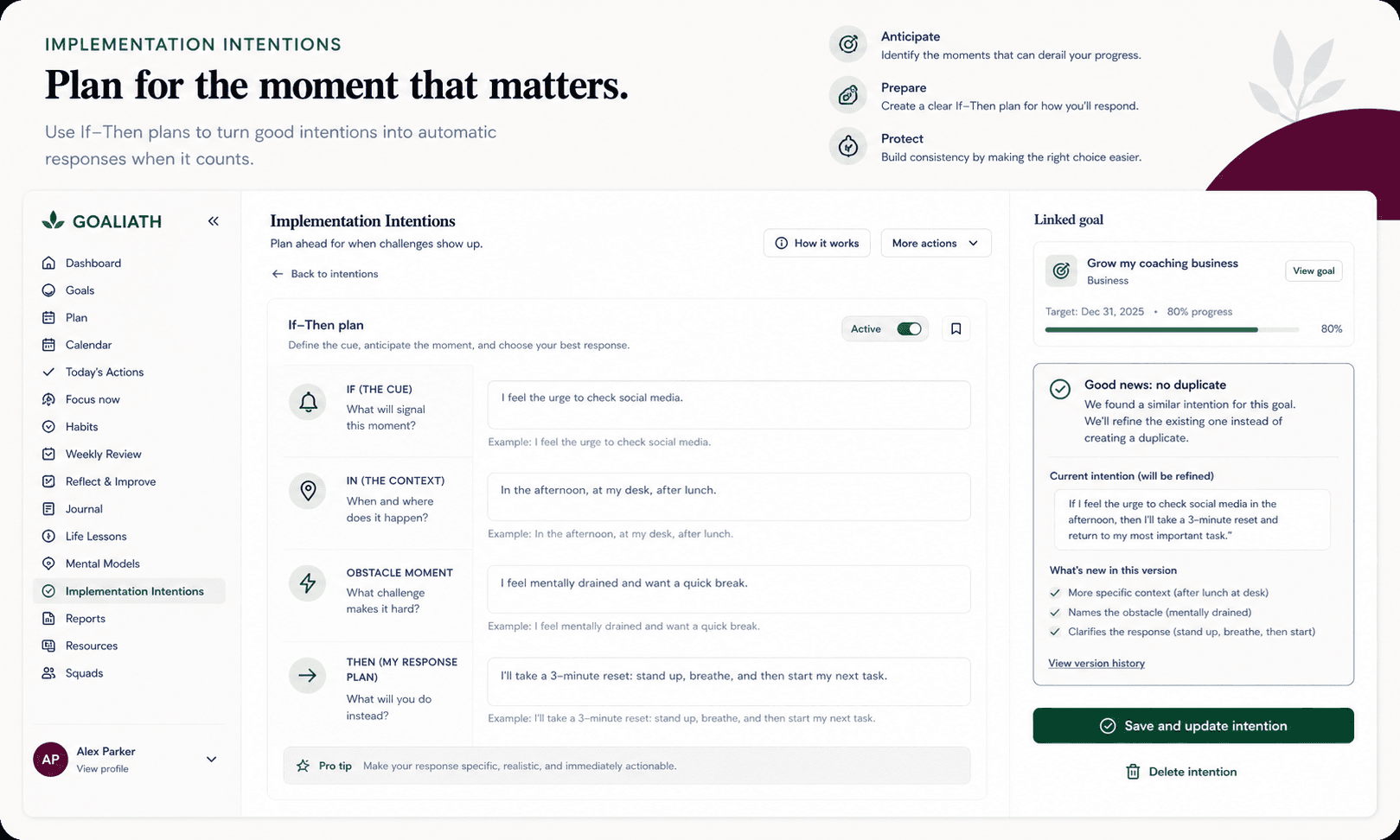 Implementation intentions desktop preview